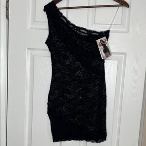 Dreamgirl Black Lace One-Shoulder Chemise